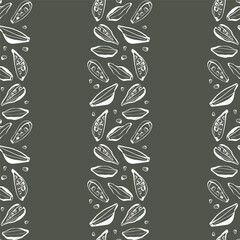 Stylish cardamom pattern with white linear drawing on dark background for packaging textile and modern culinary branding