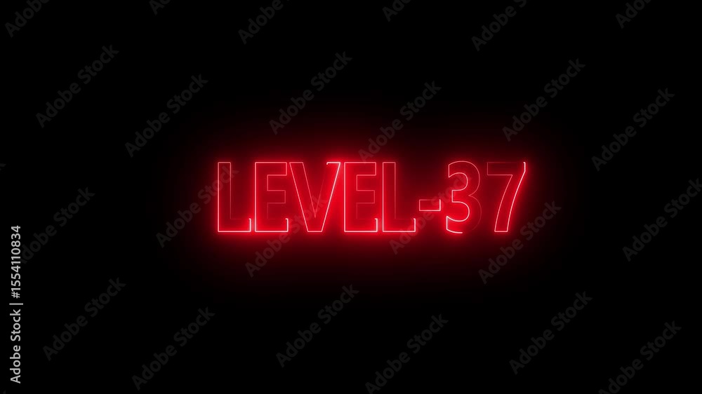 Poster glowing level-37 text with glitch effects animation. game concept next level icon isolated . black b