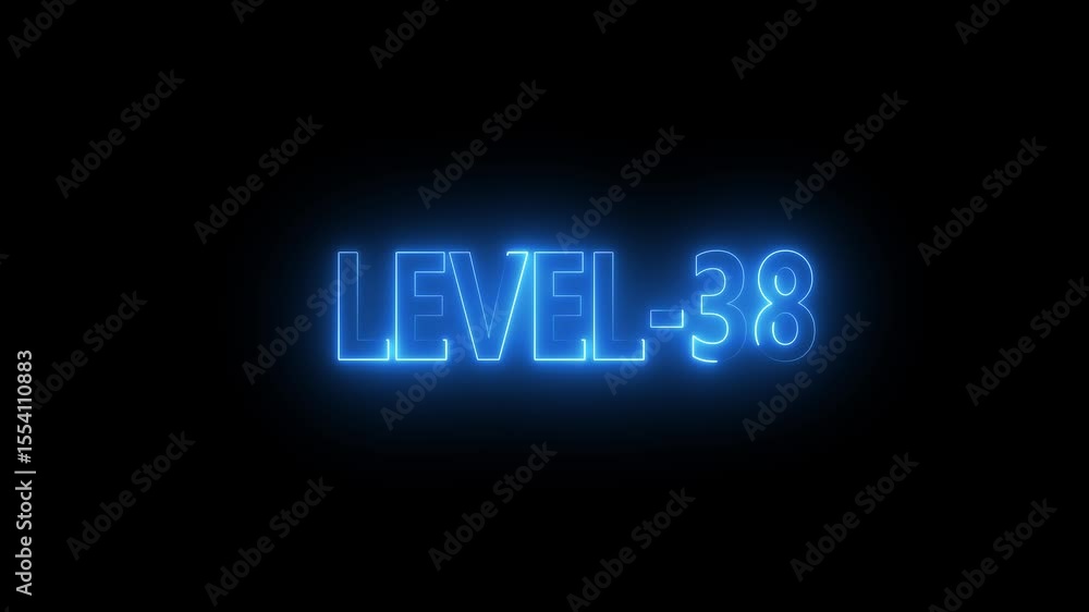 Poster glowing level-38 text with glitch effects animation. game concept next level icon isolated . black b