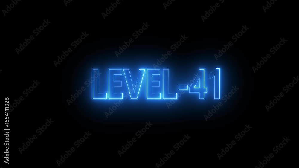 Poster glowing level-41 text with glitch effects animation. game concept next level icon isolated . black b