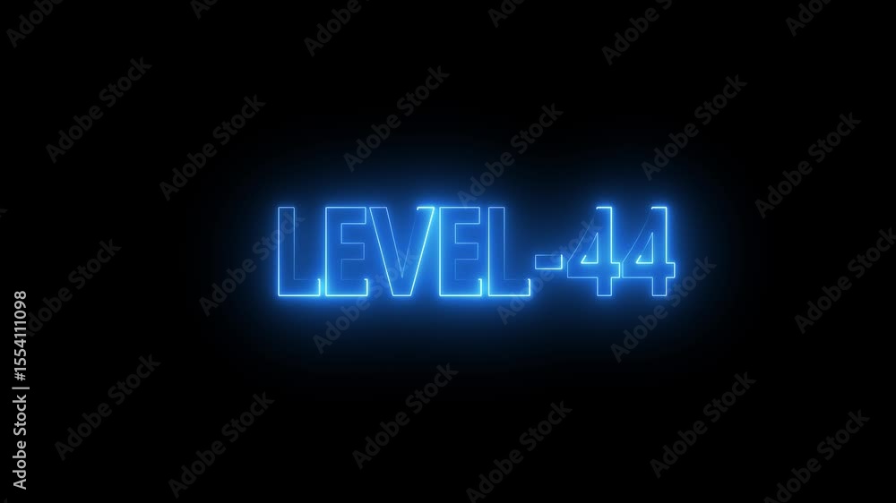 Poster glowing level-44 text with glitch effects animation. game concept next level icon isolated . black b