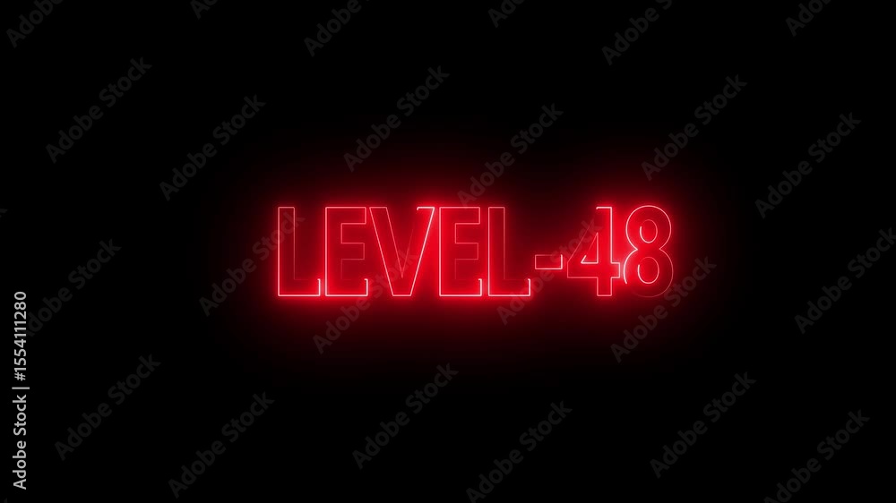 Poster glowing level-48 text with glitch effects animation. game concept next level icon isolated . black b