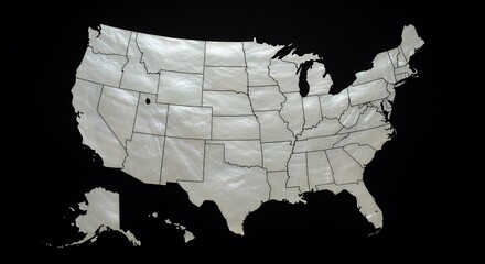 Pearlescent US Map: A Stunningly Detailed State Outline on Black