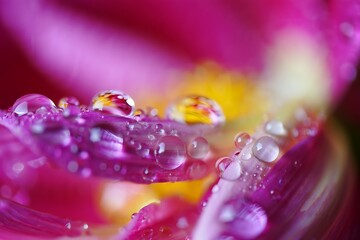 Macro Photography Capturing Delicate Water Droplets on Vibrant Pink Flower Petals