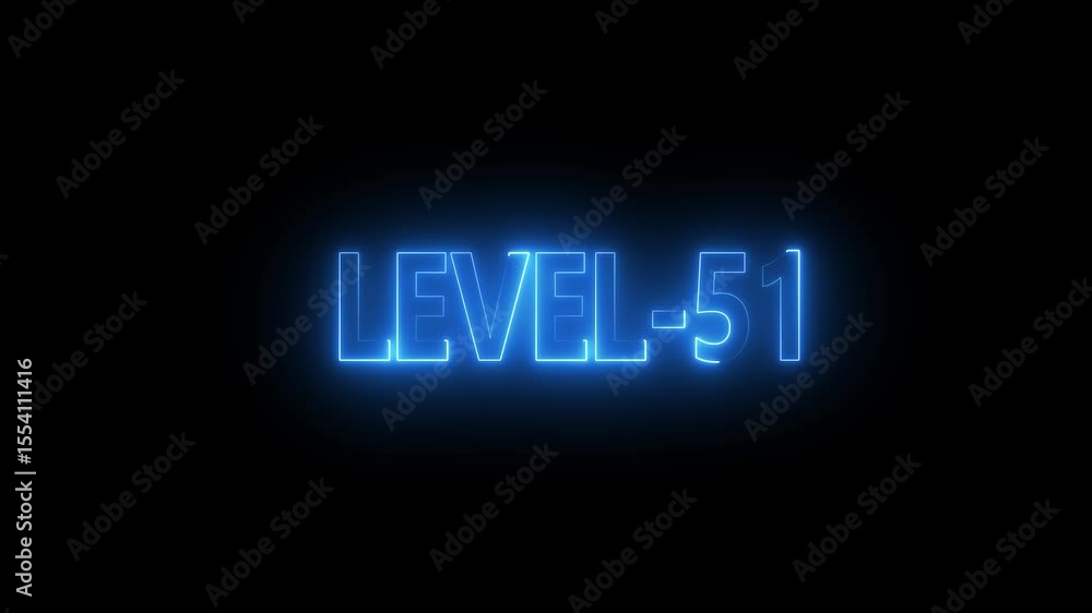 Poster glowing level-51 text with glitch effects animation. game concept next level icon isolated . black b