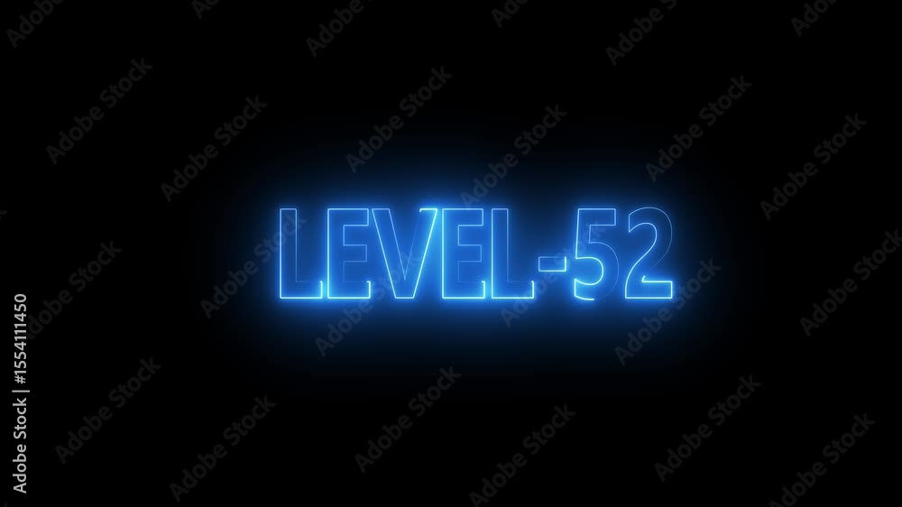 Poster glowing level-52 text with glitch effects animation. game concept next level icon isolated . black b