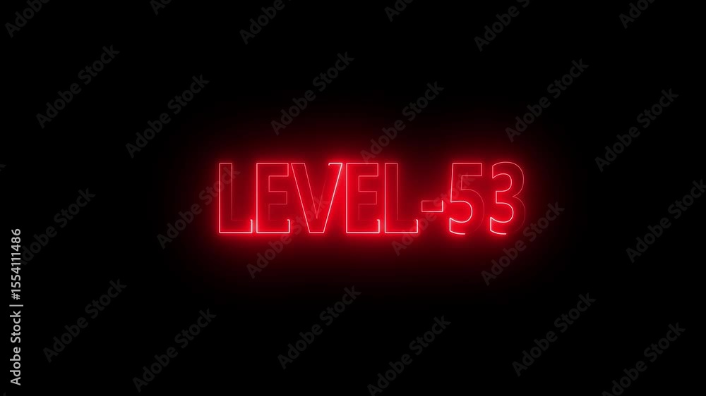 Poster glowing level-53 text with glitch effects animation. game concept next level icon isolated . black b