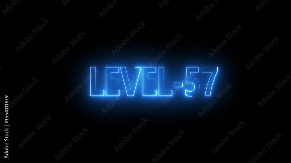 Poster glowing level-57 text with glitch effects animation. game concept next level icon isolated . black b
