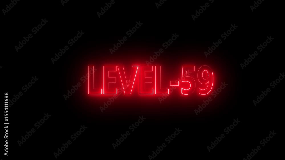 Poster glowing level-59 text with glitch effects animation. game concept next level icon isolated . black b