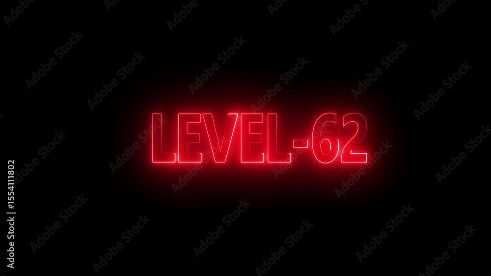 Poster glowing level-62 text with glitch effects animation. game concept next level icon isolated . black b