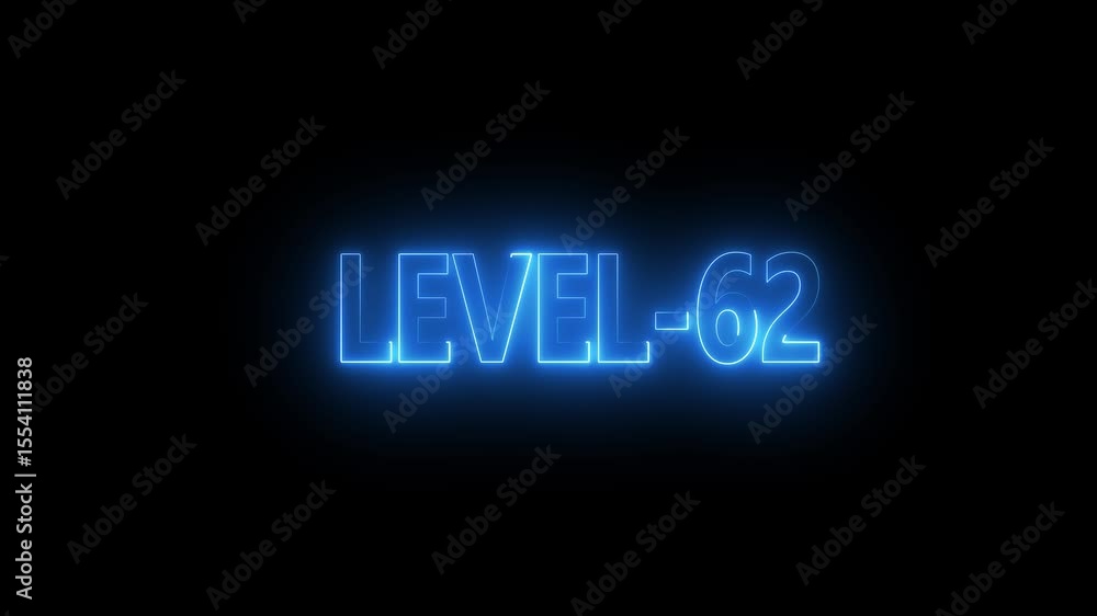 Poster glowing level-62 text with glitch effects animation. game concept next level icon isolated . black b