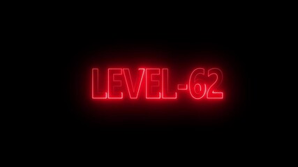 Glowing level-62 text with glitch effects animation. game concept next level icon isolated . Black background. - Powered by Adobe