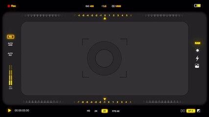 Camera Viewfinder Interface Displaying Recording Settings and Focus Indicators.Alpha Chanel. The background can be remove using a blending mode like add.