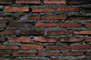 a red brick wall with rough textures and visible mortar, offering a rustic and industrial look...
