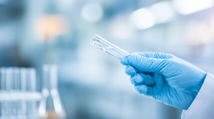 Doctor holding medical test tube with sample in laboratory, healthcare professional analyzing specimen for research or diagnosis, early disease detection and prevention concept.