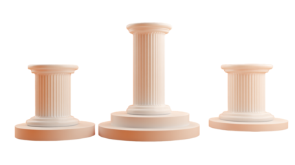 a set of three white pillars with a base