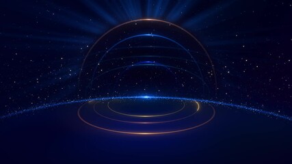 Award party stage golden Blue stage glitter animation. light and particles rising, particles wave stage stars, lights particles. Luxury gold light streak. Particle, luxury awards ceremony background - Powered by Adobe