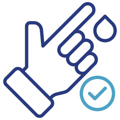 Obraz premium Icon of a human hand with the index finger being pricked to extract a drop of blood for analysis, accompanied by a verification sign or blood in normal condition