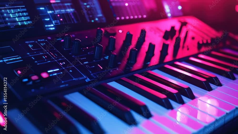 Poster illuminated synthesizer keyboard with digital controls