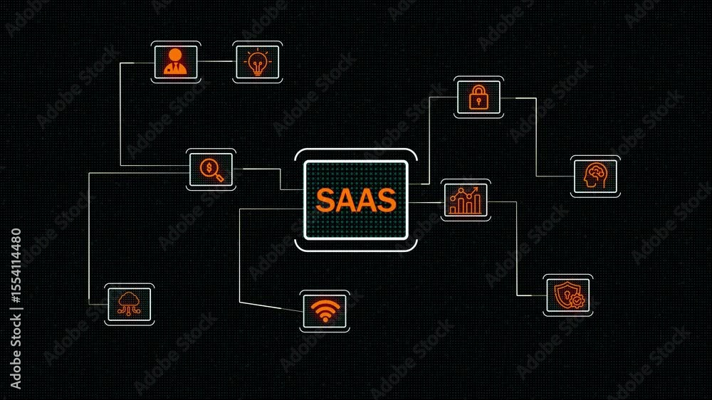 Poster internet, business, technology and network concept. software as a service saas. software concept.