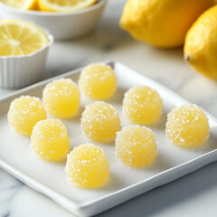 Zesty Lemon Drop Candies in white plate