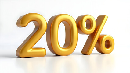 Shiny Golden Twenty Percent Off Rendering On A White Surface For Holiday Sale Events And Offers With An Eye Catching Design