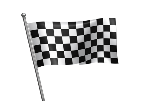  Flat design checkered flag icon with shadow, isolated on transparent background PNG