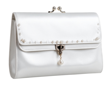  Elegant White Wedding Clutch with Pearl Embellishments, isolated on transparent background PNG