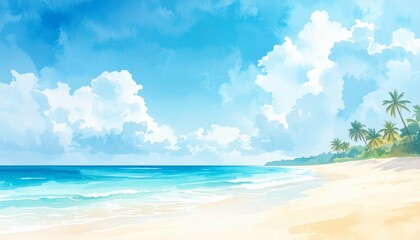 Obraz premium summer on tropical beach sky in a watercolor