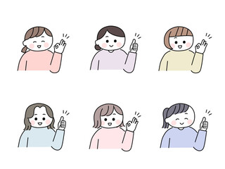 ゆるかわいい手描き風の女性／グッド・いいねポーズ