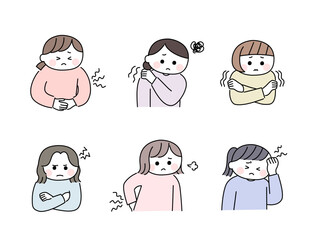 ゆるかわいい手描き風の女性／体と心の不調