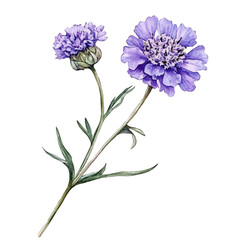 Fototapeta premium A Scabiosa Stem, watercolor drawing vector, isolated on a white background.
