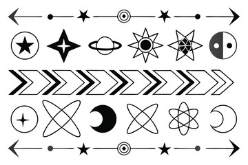 Celestial and Atomic Line Icons – Abstract Symbol Collection