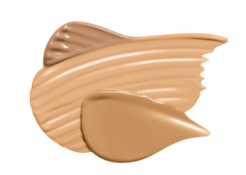 Makeup foundation cream swatch. BB cream, liquid concealer brush stroke isolated on transparent background. Brown cosmetic product smear closeup