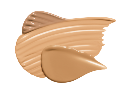 Makeup foundation cream swatch. BB cream, liquid concealer brush stroke isolated on transparent background. Brown cosmetic product smear closeup