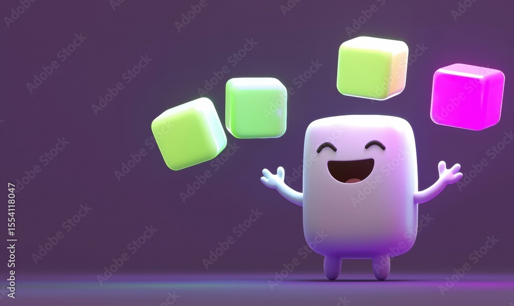 Poster happy cube character with colorful cubes. ai.