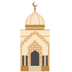2D illustration of a mosque with central dome and detailed archway, representing Islamic cultural architecture for spiritual purposes.