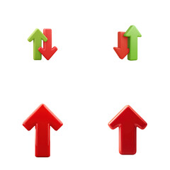 Red and Green Arrows, Growth, Direction, Up and Down, 3D Rendered