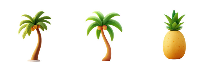 Tropical fruits: and palm tree cartoon 3d render on png background