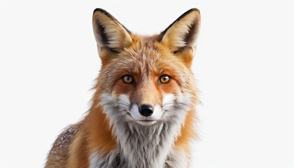Obraz premium A majestic fox with expressive amber eyes stares intently, set against a plain, light background.