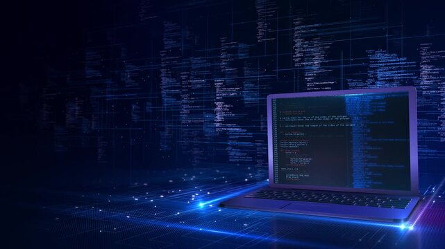 Computer screen Data-driven AI analytics concept with neural networks, machine learning, innovation business. big data stream. Illustrate data flow technology and science for predictive systems, 3D 4K - Powered by Adobe