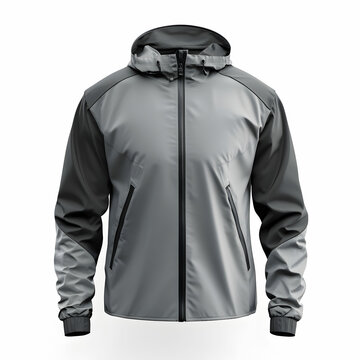 A front view of a windrunner jacket mockup, showcasing its lightweight design, isolated on a white background