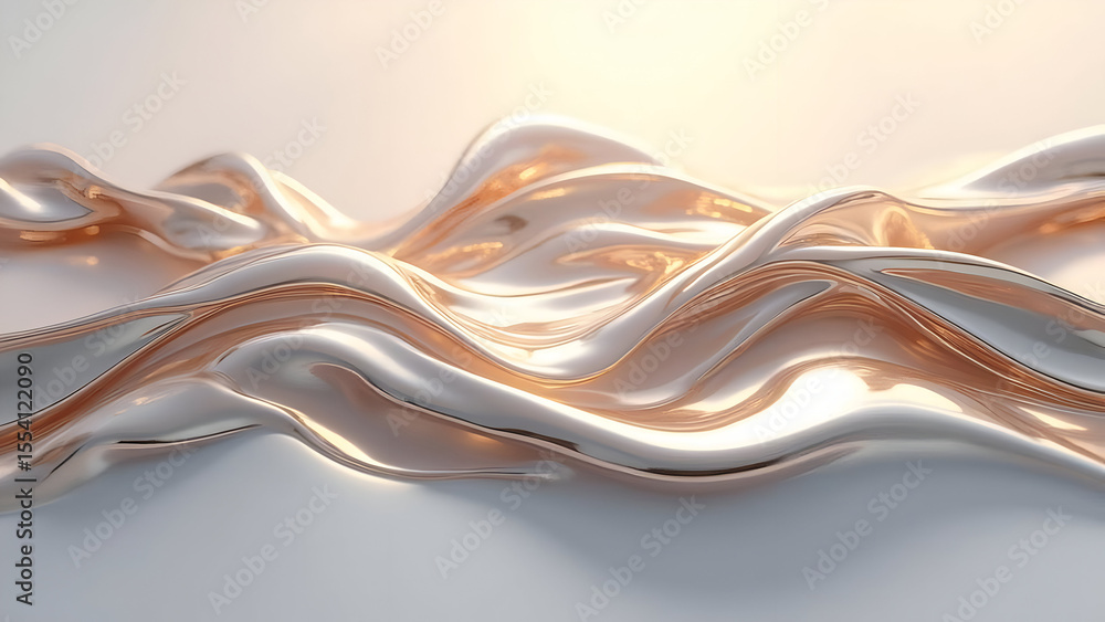 Poster abstract metallic waves with elegant golden reflection flowing over a smooth surface creating a luxu