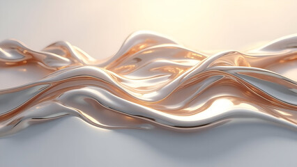 Abstract Metallic Waves with Elegant Golden Reflection Flowing Over a Smooth Surface Creating a Luxurious and Modern Aesthetic