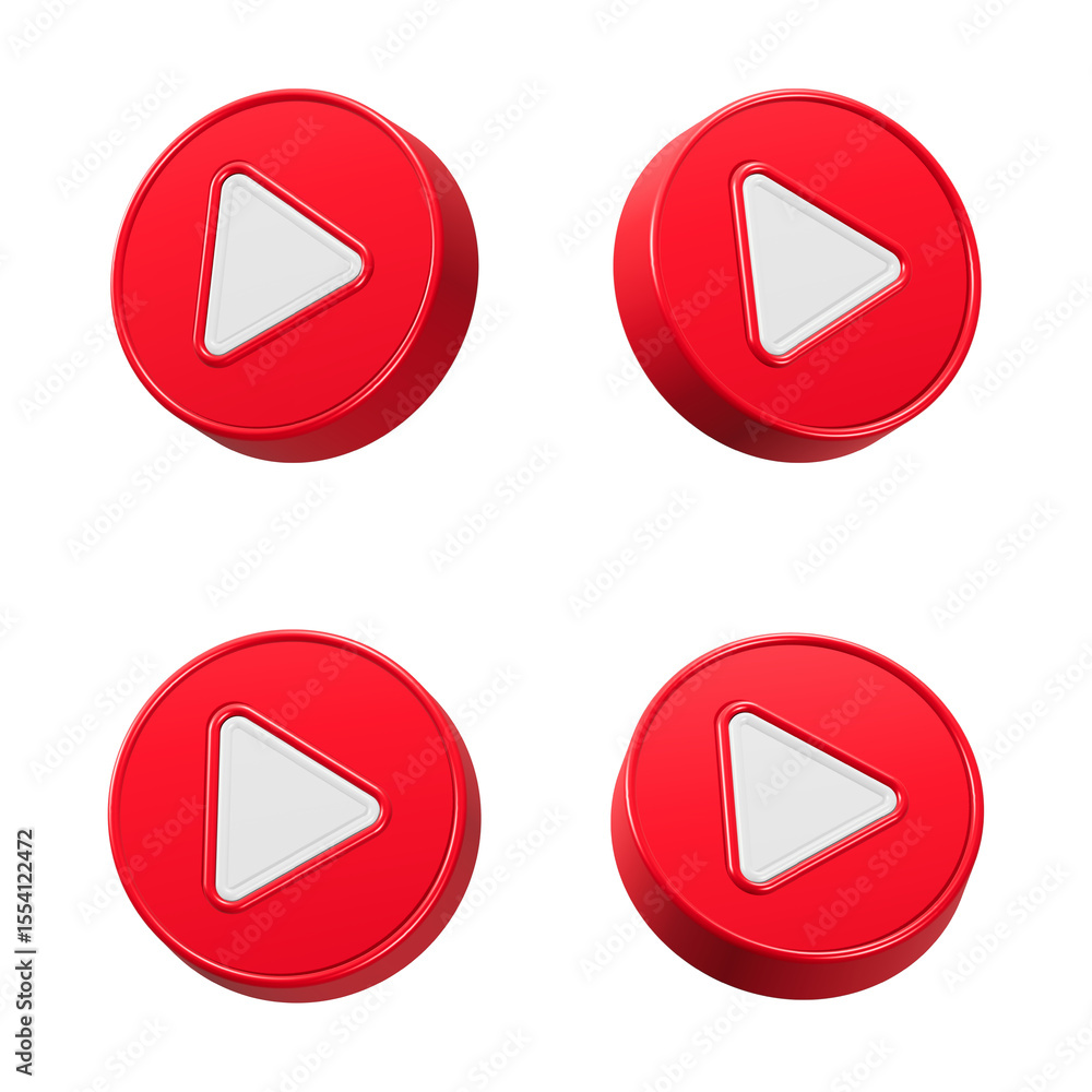 Poster video play icon 3d rendering red color set