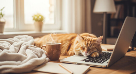 cat sleeping on laptop