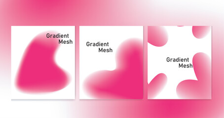  Creative set of three abstract backgrounds with pink gradient mesh and fluid organic shapes. Ideal for modern branding, digital design, social media posts, and elegant visual presentations.
