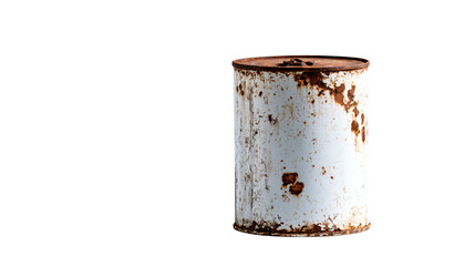 a rusted metal canister with a white background
