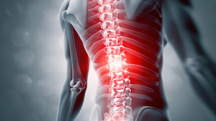 Human spine model with damaged vertebrae, close-up view of injury area for medical education and healthcare concepts, anatomical study of vertebral column and spinal disorders.

