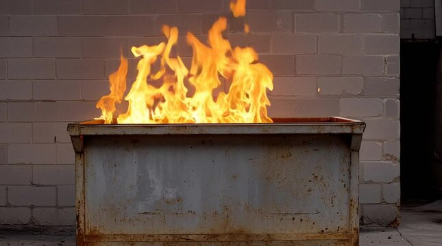 A flaming dumpster fire with trash burning to signify really bad things happening that are cringe